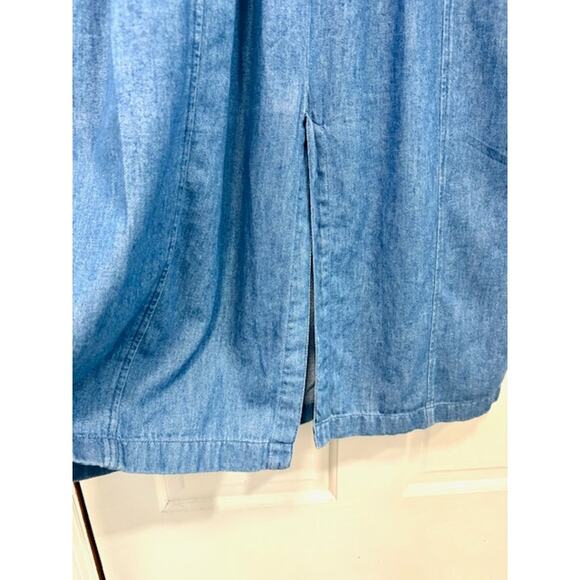 Old Navy Denim Chambray Midi Dress XL Blue Smocked Back Square Neck Cottagecore - Picture 8 of 15